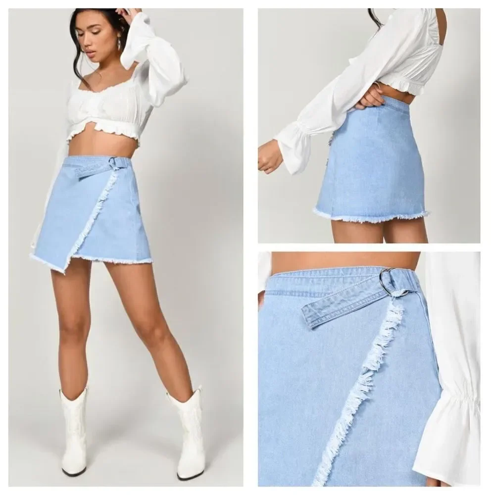 Tobi Belmont Shore LIght Wash Wrap Skirt Size 25